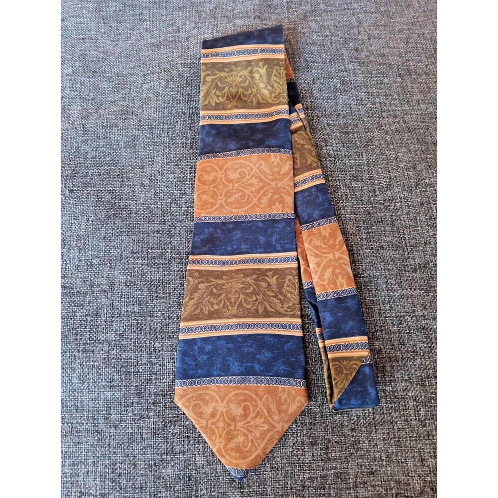 Tie 70s 80s 90s Y2K Mens Bill Blass Silk Blue Gold Stripe 3.75 Wide 58 Long